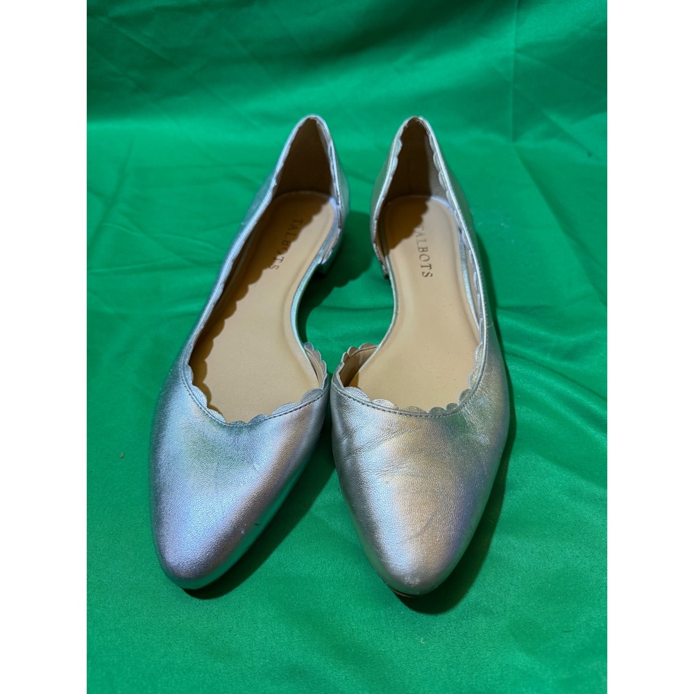 Talbots Womens Metallic Silver Scalloped d'Orsay Pointed Toe Flats Size 8M